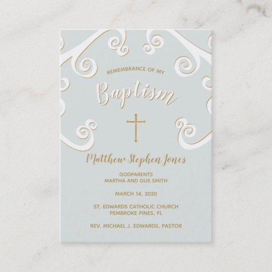 パウダーブルーと金ゴールド 名刺 (正面)