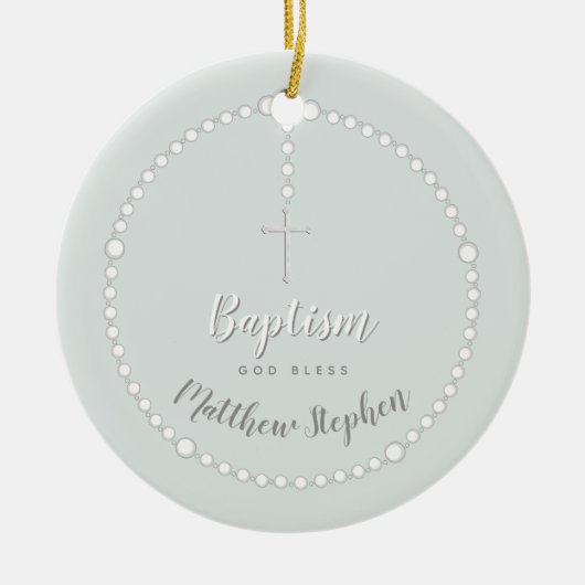 パウダーブルーにバプテスマロザリオ セラミックオーナメント (正面)