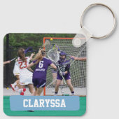 パウダーブルーのラクロスブロックの棒とボール キーホルダー (裏面)