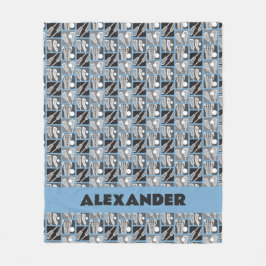 パウダーブルーのラクロスブロックの棒とボール フリースブランケット