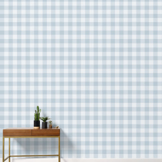 パウダーブルーの大柄ギンガムチェック 壁紙