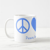 パウダーブルーの平和と愛、自転車 コーヒーマグカップ (左)