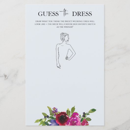 パウダーブルーの水彩花柄ブライダルシャワーゲーム (正面)