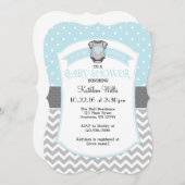 パウダーブルーの水玉模様のシェブロン ベビーシャワーの招待状 招待状 (正面/裏面)