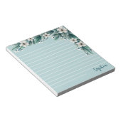 パウダーブルーの緑と白い花が並ぶ ノートパッド (アングル)