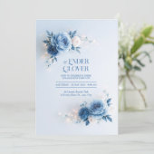 パウダーブルーの花の縁取りの結婚式 招待状 (スタンド正面)