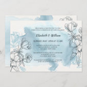 パウダーブルーの花柄招待状 招待状 (正面/裏面)