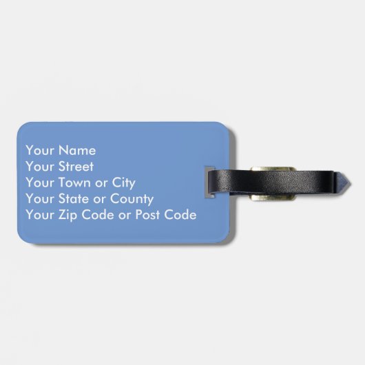 パウダーブルーの降雪模様モノグラム ラゲッジタグ (裏面横)