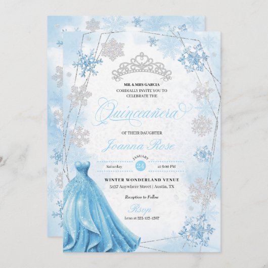 パウダーブルーウィンターワンダーランドキンセアニェラ 招待状 (正面/裏面)