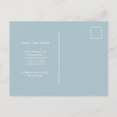パウダーブルーエレガント文字と写真 |日付の保存 案内ポストカード (裏面)