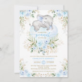 パウダーブルーエレファントボーイベビーシャワー招待状 招待状 (正面)