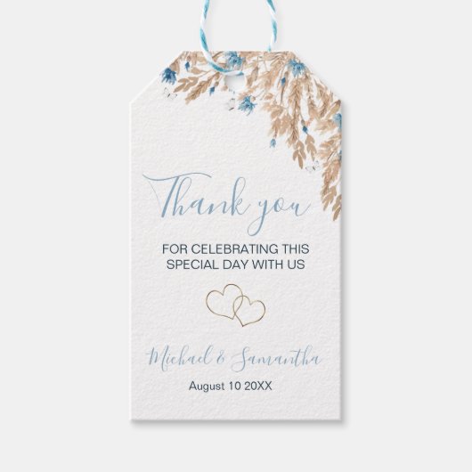 パウダーブルーカントリー結婚フィールド ギフトタグ (正面)