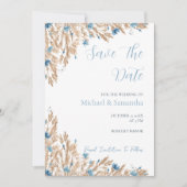 パウダーブルーカントリー結婚フィールド セーブザデート (正面)