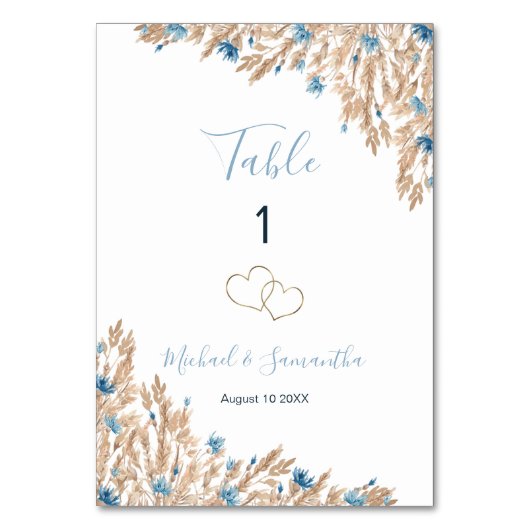 パウダーブルーカントリー結婚フィールド テーブルナンバー (正面)