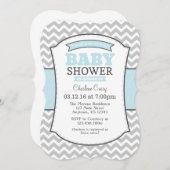 パウダーブルーグレーシェブロンベビーシャワー招待状 招待状 (正面/裏面)