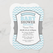 パウダーブルーグレーシェブロンベビーシャワー招待状 招待状 (正面/裏面)