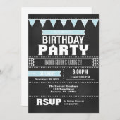 パウダーブルーシェブロンシャルボード誕生日招待状 招待状 (正面/裏面)