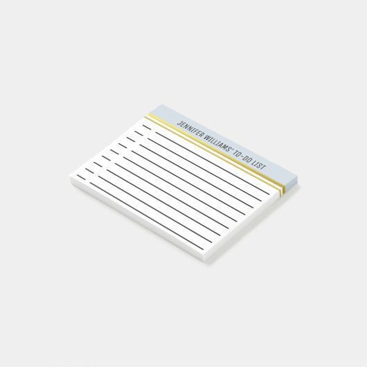 パウダーブルーストライプのカスタム金ゴールドTo-Doリスト ポストイット (アングル)