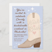 パウダーブルーナッシュバッシュ女性のカーボーイブートバチェロレッテ 招待状 (正面/裏面)