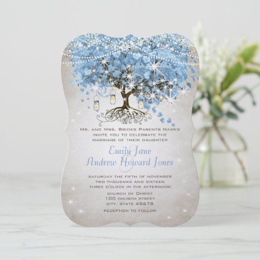 パウダーブルーハートリーフツリー 招待状 (スタンド正面)