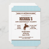 パウダーブループレイドカウボーイロデオ誕生日招待状 招待状 (正面/裏面)