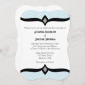 パウダーブルーホワイトヘリンボーン結婚式招待状 招待状 (正面/裏面)