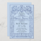 パウダーブルーホワイトヴィンテージビクトリアンブライダルシャワー 招待状 (正面/裏面)