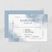 パウダーブルーミニマリストのシルバーRSVPカード 出欠カード (正面/裏面)