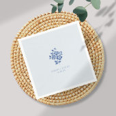 パウダーブルーモノグラムのフローラ結婚ズ スタンダードカクテルナプキン