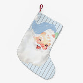 パウダーブルーヴィンテージサンタウィンククリスマスストッキング スモールクリスマスストッキング (正面 (吊り時))