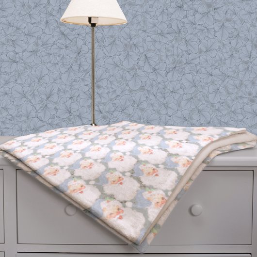  パウダーブルーヴィンテージサンタクロースウィンキングクリスマス フリースブランケット