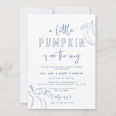 パウダーブルー小さなカボチャ赤ちゃんシャワー 招待状 (正面)