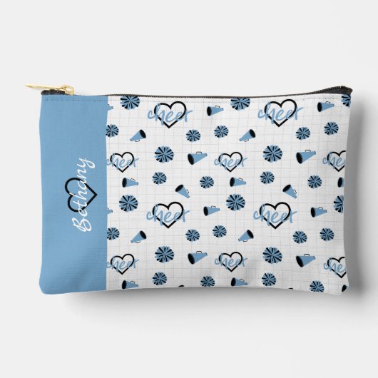 パウダーブルー応援ハート、ポムポンメガホン アクセサリーポーチ (正面)
