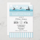 パウダーブルー航海のベビーシャワー招待状 招待状 (正面/裏面)