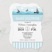 パウダーブルー航海のベビーシャワー招待状 招待状 (正面/裏面)