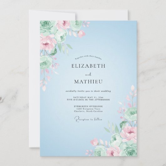 パウダーブルー・ペオニーの結婚式 招待状 (正面)