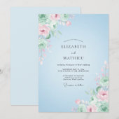 パウダーブルー・ペオニーの結婚式 招待状 (正面/裏面)