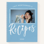 パウダーブルー ホワイト ブラシスクリプト レシピ フォト ノートブック (正面)