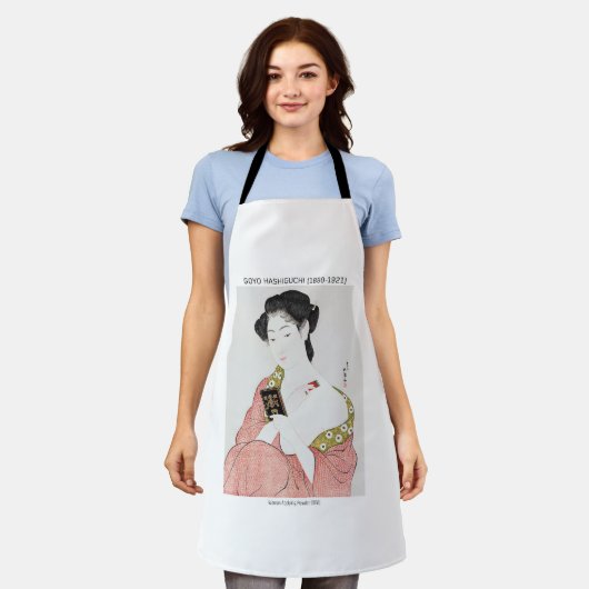 パウダ日本のーを塗る女性 – Goyo Hashiguchi エプロン (着用した状態)