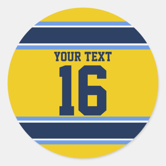 パウパーソナライズされたォーダーブルーと金ゴールドスポーツストライプ ラウンドシール (正面)