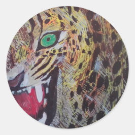 パウラ・ライリーによるヒョウのステッカー ラウンドシール