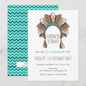 パウワウ ヘアスタイル トライバル バースデー パーティー 招待状 (正面/裏面)