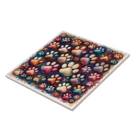 パウ印刷で色違う付き犬 タイル