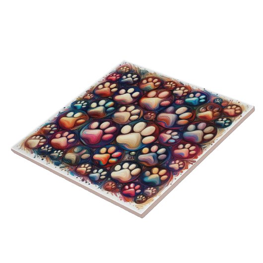 パウ印刷で色違う付き犬 タイル (側面)