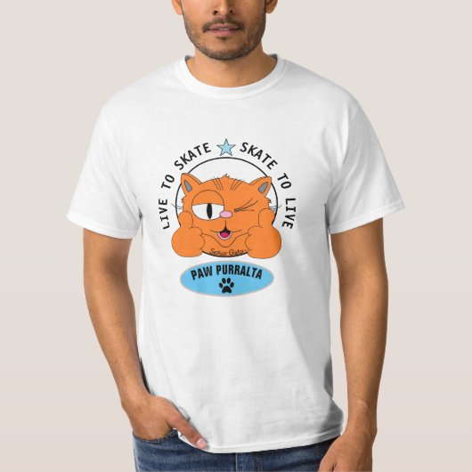 パウ プラルタの漫画の猫スケートボード Tシャツ (正面)