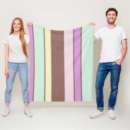 パエレガントステルカラフルストライプシーズピンクグリーンブラウン フリースブランケット