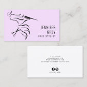 パエレガントスミニマルテル紫色のシザーズ美容師 名刺 (正面/裏面)