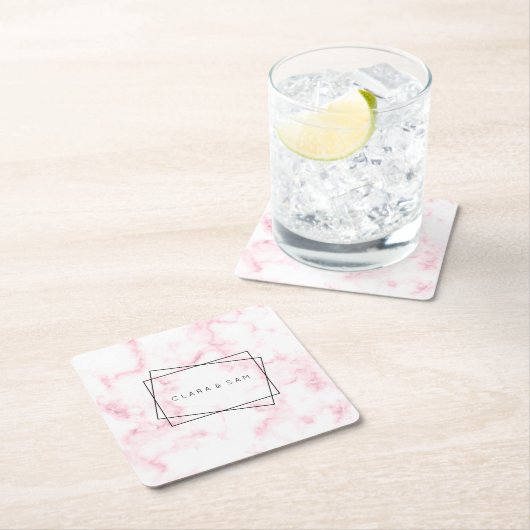 パエレガントスモダンテルピンクと白フェイク大理石 スクエアペーパーコースター (インサイチュ)