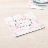 パエレガントスモダンテルピンクと白フェイク大理石 スクエアペーパーコースター (アングル)