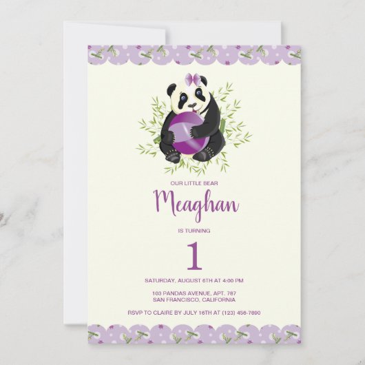 パエレガントダガーリー1歳の誕生日淡い色の薄紫アイボリー 招待状 (正面)